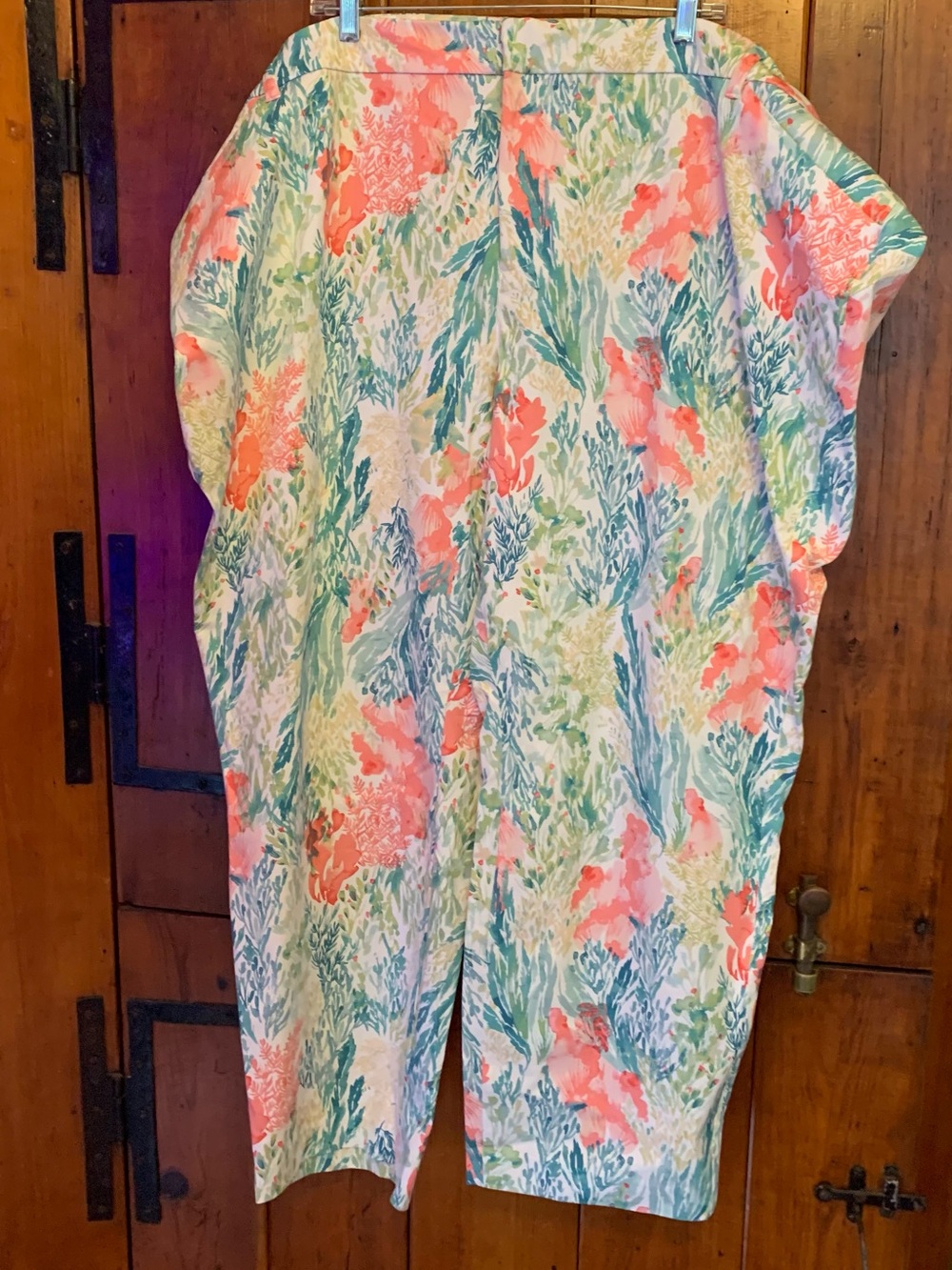 Old Navy Coral and Aqua Stretch Floral Print Pants